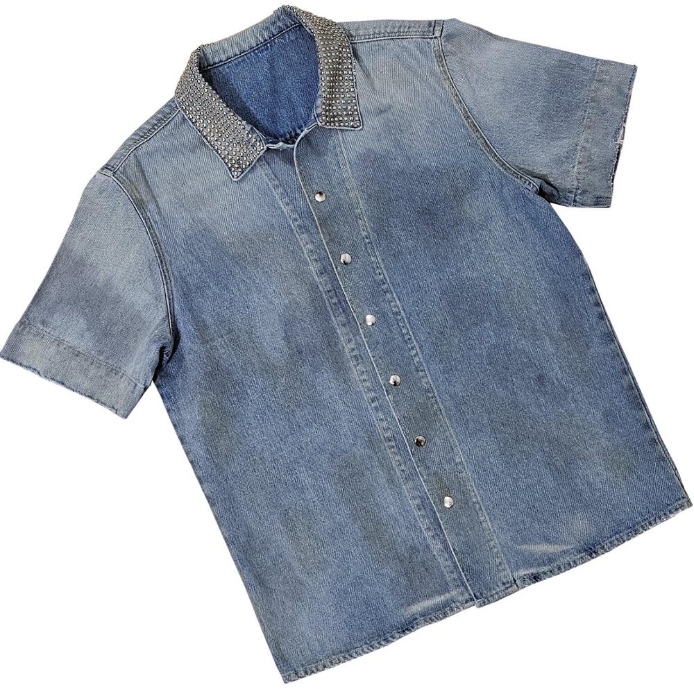 Love Kills Skull Men's Lt. Blue Denim Snap Shirt